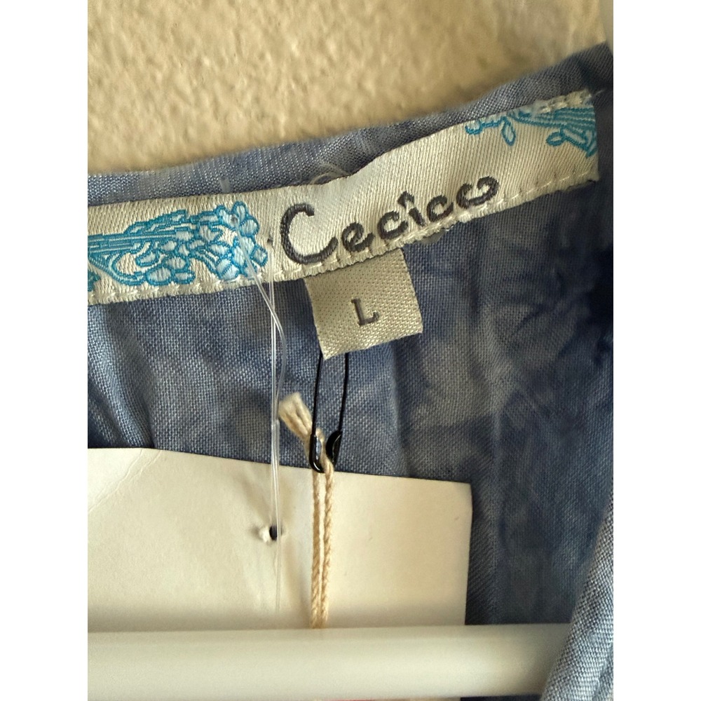 Cecico Women Blue Tie Dye Embroidered Sleeveless Boho Tank Top Size L 2PB400 - Picture 3 of 7